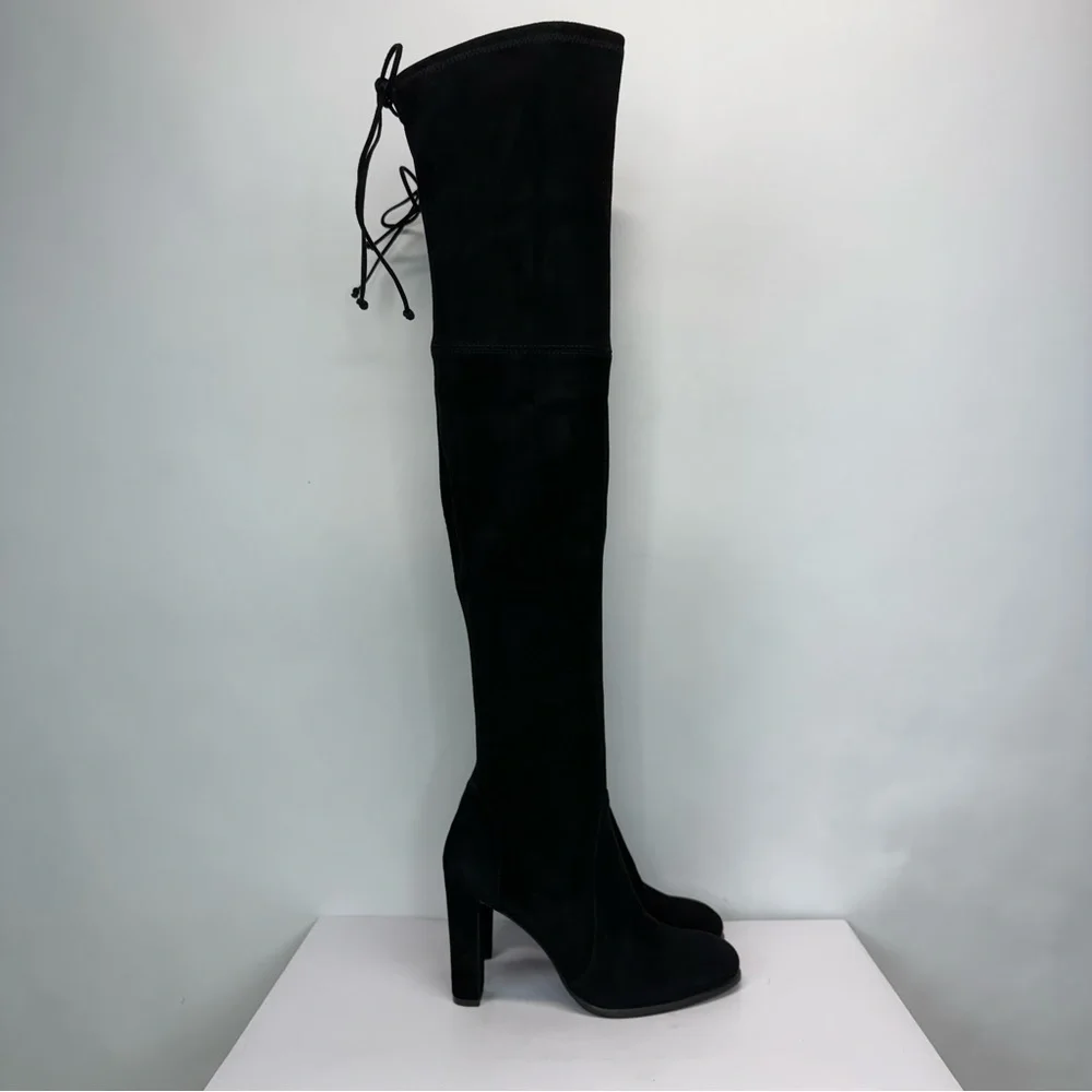 New Stuart Weitzman Highland Over The Knee Boot Black Suede Sz 9